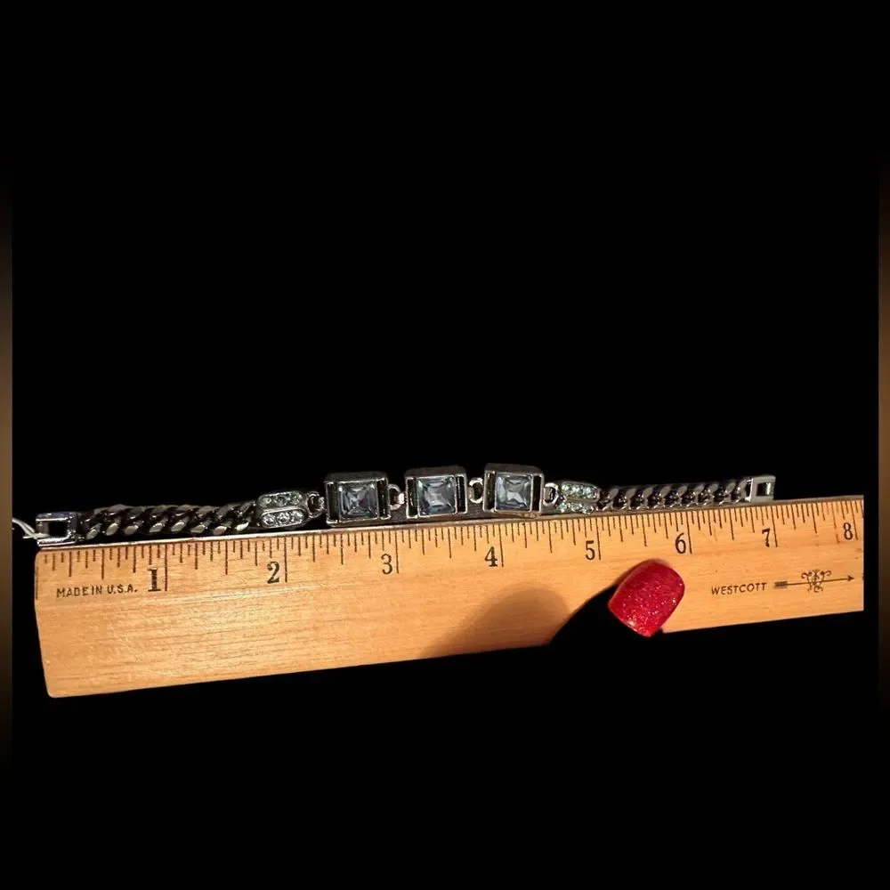 Givenchy Bracelet Blue Stones & Silver Pewter Tone Metal COMES IN DISPLAY CASE